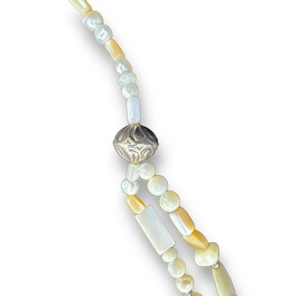 VINTAGE STERLING SILVER PEARL, MOTHER OF PEARL NECKLACE TICA ROSA 28" LENGTH - Picture 5 of 10